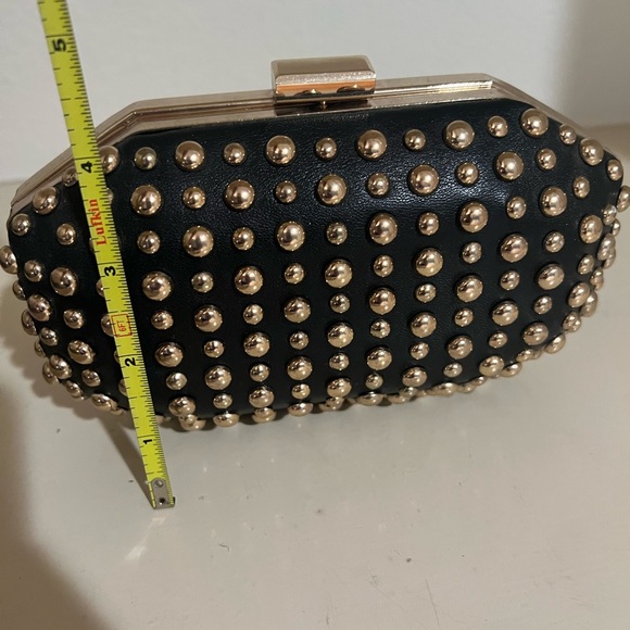 NEW. Blk leather gold studded clutch of crossbody! - Picture 7 of 12